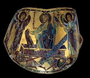 Armilla: Uppståndelsen. Meuse ceremoniellt armband av koppar och emalj. Verkstad av Nicolas Verdun (ca.1130/50-1205) Medeltid, ca. 1170-1180. Paris, Louvren