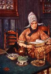 Interiör med kvinna som läser en bok 1904