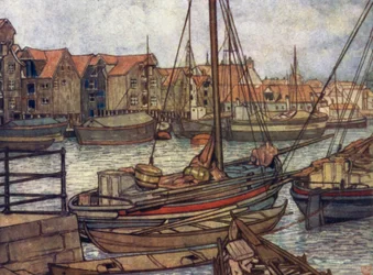 Norge: Bergens båtar och lager (färg litho)