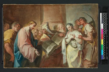 Kvinnan tagen i äktenskapsbrott, före 1750 (olja på duk)