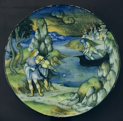 Orfeus och Charon, Maiolica-tallrik, ca 1515 (keramik)