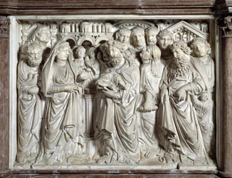 Jesu frambärande i templet, av Nicola Pisano (1215/20-1278/84), 1260, Johannes Döparens dopkapell i Pisa, Italien