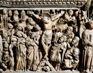 Korsfästelsen, detalj från predikstolen av Nicola Pisano (verksam 1258-1278), Sienas katedral, Toscana, 1265-1269