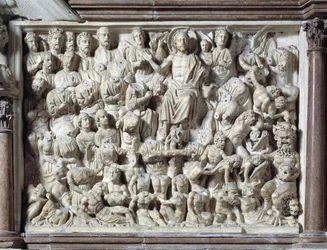 Yttersta domen. Stol utförd av Nicola Pisano, 1215/20-1278/84. 1260. Johannes Döparens baptisterium i Pisa, Italien