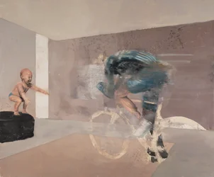 Barn med cyklist, 2019 (olja på duk)