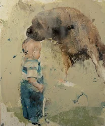 Barn med hund II, 2022 (olja på duk)