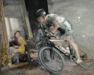 Cyklist med spegel, 2021 (olja på duk)