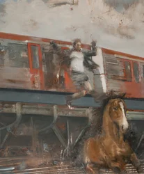 Hoppa från tåget, 2017 (olja på duk)