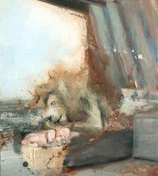 Lejon med barn, 2015 (olja på duk)