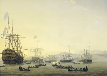 Krigsrådet ombord på "Queen Charlotte", under befäl av Lord Exmouth, före bombardementet av Alger, 26 augusti 1816 Fyra avsnitt under närvaron av den anglo-holländska flottan i Algerbukten, 26 till 27 augusti 1816 (serietitel)