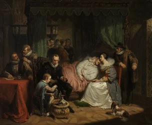 Prins William I ammade av sin hustru Charlotte de Bourbon efter det misslyckade försöket på hans liv av Jean Jaurequi i Antwerpen 1582