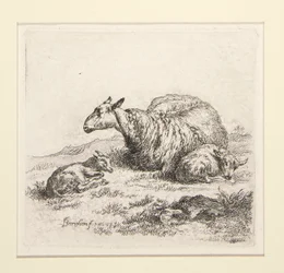 2 etsningar från The Set of the Sheep med herdinnan och fåret, den så kallade kvinnan