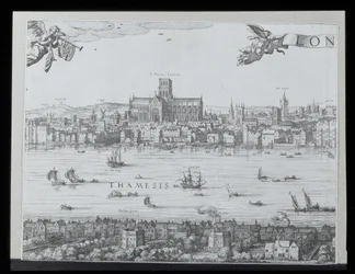 Panorama över London och Themsen, del två som visar St. Paul