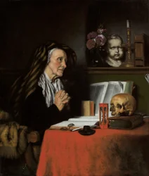 En gammal kvinna i bön, omkring 1655