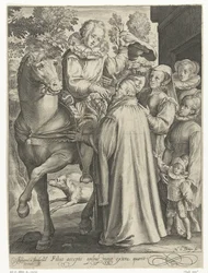 Den förlorade sonen får sitt arv och ger sig ut på en resa Filius acceptis opibus minor extera quaerit (titel på objekt) Tale of the Prodigal Son (serietitel)