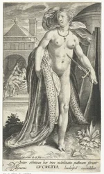 Lucretia met dolk tegen haar borst Bland de etniska grupperna bär dessa tre adelns handflata, Lucretia (titel på objektet)