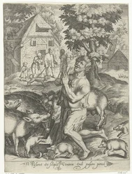 Förlorade son som svinskötare Pasceret vt siliquis ventrem fyller pascere porcos (titel på objekt) Story of the Prodigal Son (serietitel)