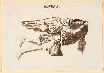 Boreas. Utkastsrelief på vindarnas torn i Pamphilus och Davus i samtal