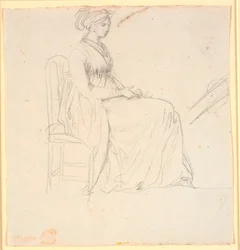 Profilbild på konstnärens andra fru Juliane Marie Abildgaard, sittande, helfigur