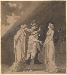 Scen från Voltaires "Le triumvirat", förmodligen akt 2, scen 2