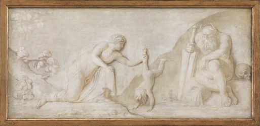 Thetis nedsänker sin spädbarnsson Achilles i floden Styx för att göra honom osårbar