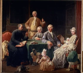 ""Porträtt av familjen Leroy"" Familjescen som sammanför en präst, mamman med barnen. Målning av Nicolas Bernard (1735-1784) 1766-1767 Mått 136x147 cm Pushkin-museet, Moskva