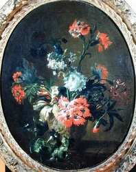 Blommor i en stenvas (olja på duk)
