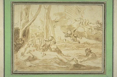 Jupiter och Antiope (penna och brunt bläck, brun lavering, spår av svart sten)