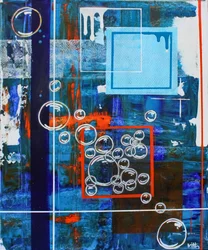 Geometriska bubblor – blått och orange