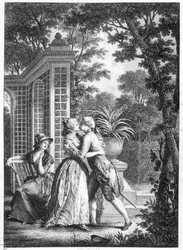 Kärlekens första kyss, illustration ur "Julie eller Den nya Héloïse" av Jean-Jacques Rousseau (1712-78)