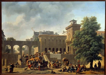 Italiens kampanj (1796-1797): "" Utsidan av ett militärsjukhus eller fransmännen i Italien"" Målning av Nicolas Antoine Taunay (1755-1820) 1700-talets sön. 0,46 x 0,65 m