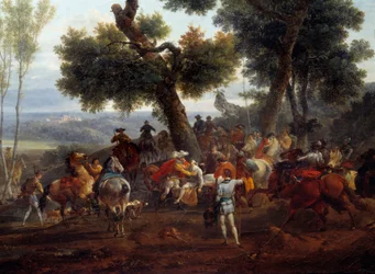 Religionskriget: "" Mötet mellan kungen av Frankrike Henri IV (1553-1610) och Sully efter slaget vid Ivry 1590"" Slaget vid Ivry den 14/03/1590 såg den kungliga arméns seger mot katolska förbundet. Maximilian av Bethune, hertig av Sully (1
