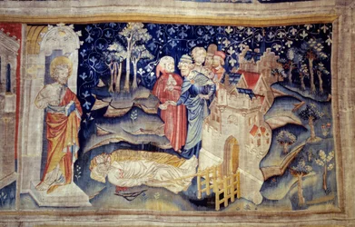 Uppenbarelseupphängning (1373 -1383), n. 30: de döda på marken. Gobeläng av Nicolas Bataille (1330-1405)