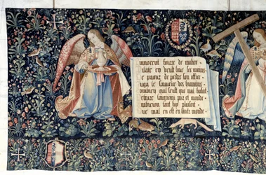 Upphängning av uppenbarelsen (1373-1383), änglar som bär instrument av passionen. Gobeläng av Nicolas Bataille (1330-1405)