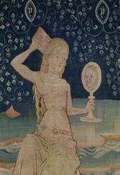Babylons sköka, nummer 64 ur Apokalypsen i Angers, 1373-1387, gobelängdetalj av 181983
