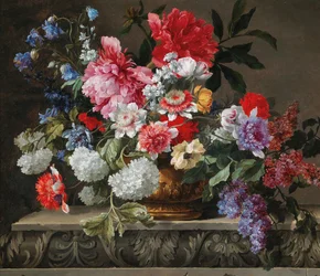 Stilleben av rosor, tulpaner, anemoner och syren, 1600-talets andra hälft.