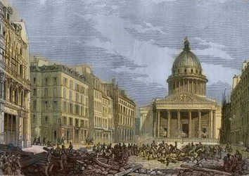 Belägring av Pantheon, 24 juni 1848 - revolutionen 1848 i Paris. Attack of the Pantheon, 24 juni. Gravyr efter målningen av N.E. Gabe.