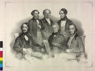 Tavla med bilder av Henry Wilhelm Ernst berömd violinist (litografi)