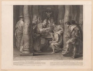 Kejsar Konstantins dop av påven Silvester I Constantinus baptismo solemniter initiatus / Constantin reçoit solemnelllement le baptème (titel på objektet) Kejsar Konstantin den stores historia (serietitel)