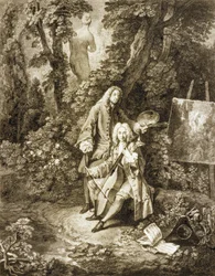 Herrar från Jullienne och Watteau i en park efter målning av Watteau