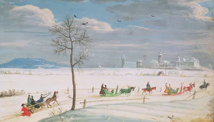 Tyskt snölandskap med slädar