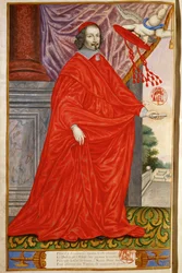 Mazarin, Jules, Kardinal Från Panegyrique illustre des Hommes celebres de notre Siecle Miniatyr på pergament MS 2213 ... (miniatyr på pergament)