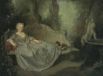 Porträtt av en dam i en trädgård, 1730