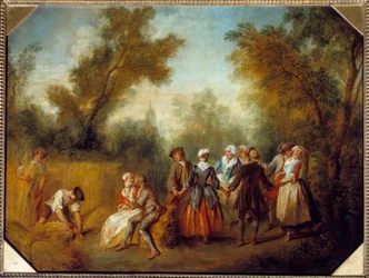 Sommar Country party scen vid skördetid. Målning av Nicolas Lancret (1690-1743) 1700-talets sön. 0,69x0,89 m