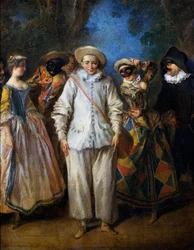 Skådespelarna i den italienska komedin, av Nicolas Lancret (1690-1743), olja på panel, 25,5x22 cm. Frankrike
