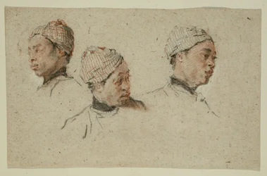 Tre studier av huvudet på en svart man med turban