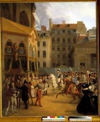 Renträd av kung Charles X i Paris, på väg till Notre-Dame, efter kung Ludvig XVIII:s död, 27/09/1824 Målning av Nicolas Gosse (1787-1878) 1840 sön. 1,92x1,54 m. Versailles, slottets musa