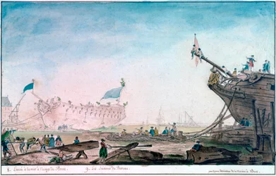 Sjösättning av ett skepp i Brest, c1750-1810