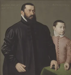Porträtt av Nürnberg-guldsmeden Hans Lencker (1523-1585) och hans 9-årige son Elisius den yngre