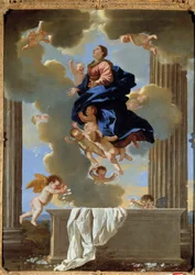 Antagandet av jungfruns målning av Nicolas Poussin